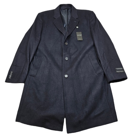 Lauren Ralph Lauren Cashmere Wool‎ Overcoat Mens XL 48R Navy Blue Italian $495 - Picture 1 of 10